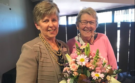 President Shirley was surprised with a bouquet to celebrate her 50th wedding anniversary